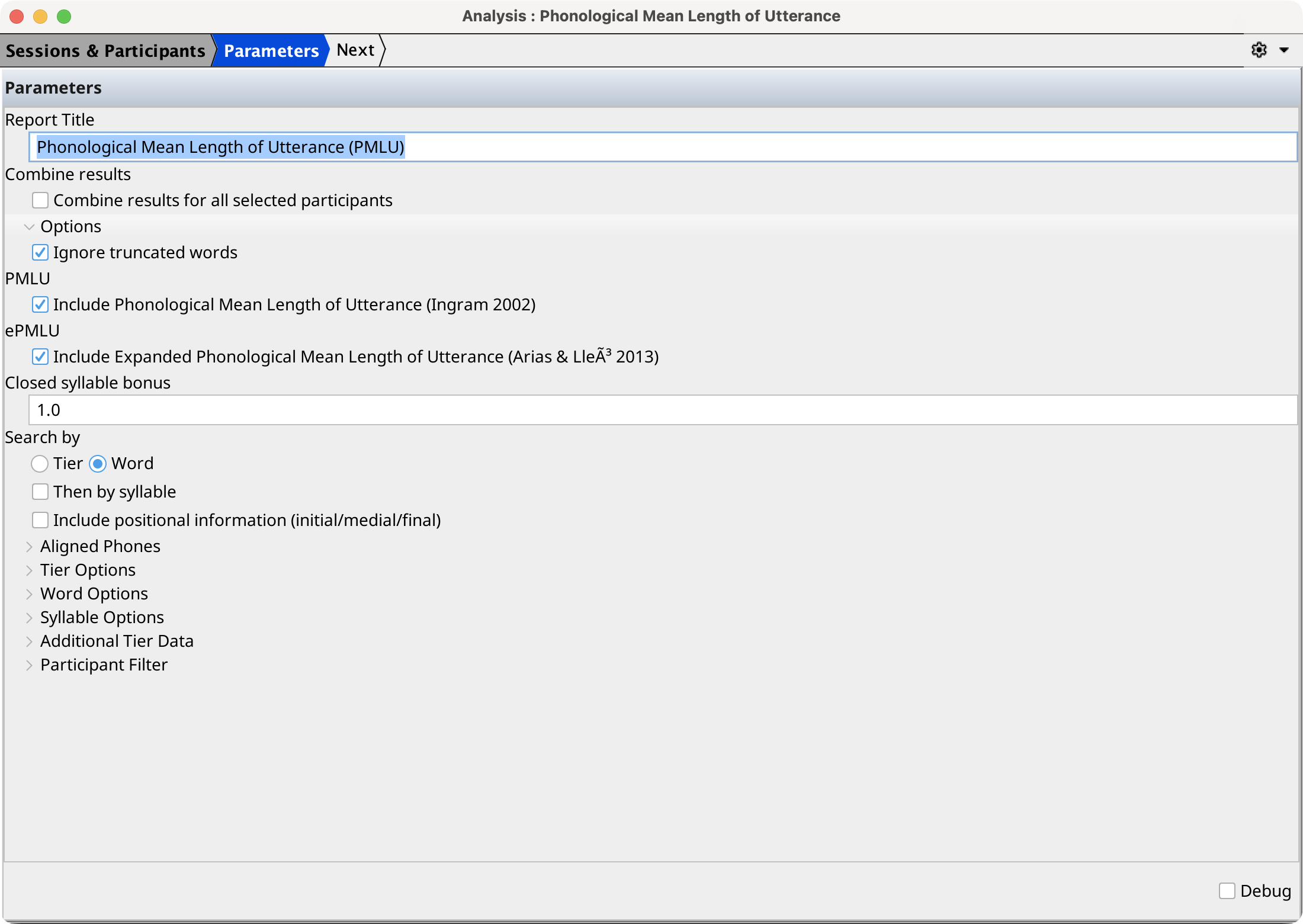 Analysis Wizard — Parameters