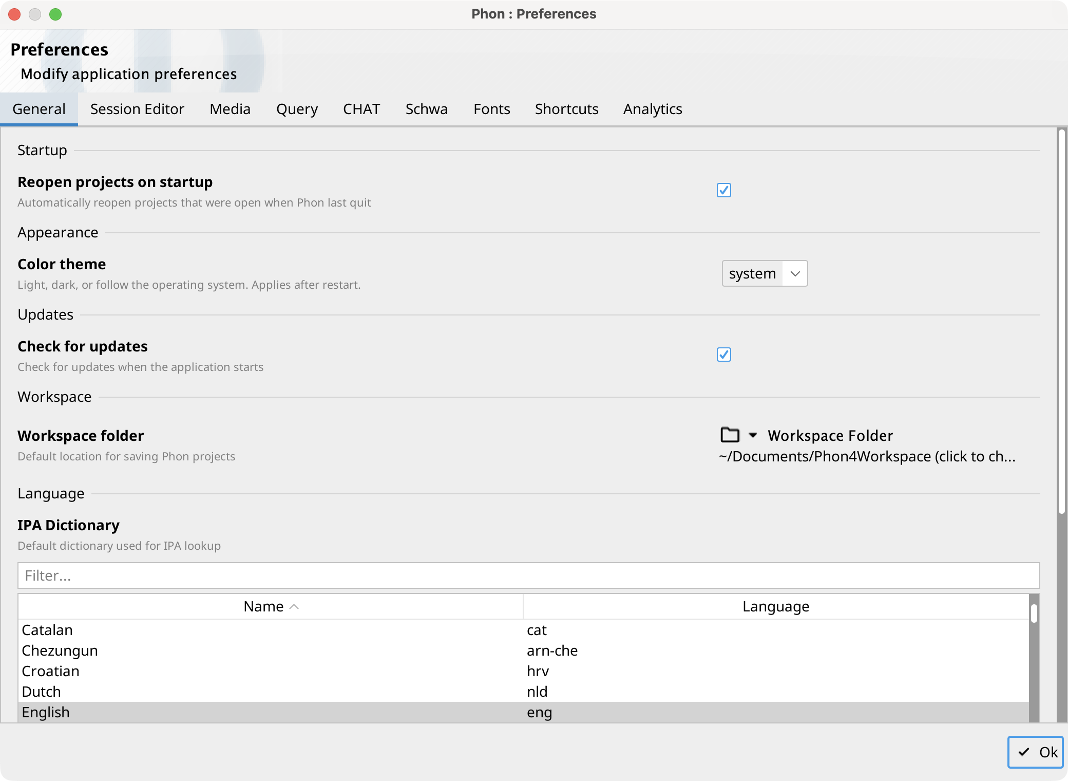 Preferences Window