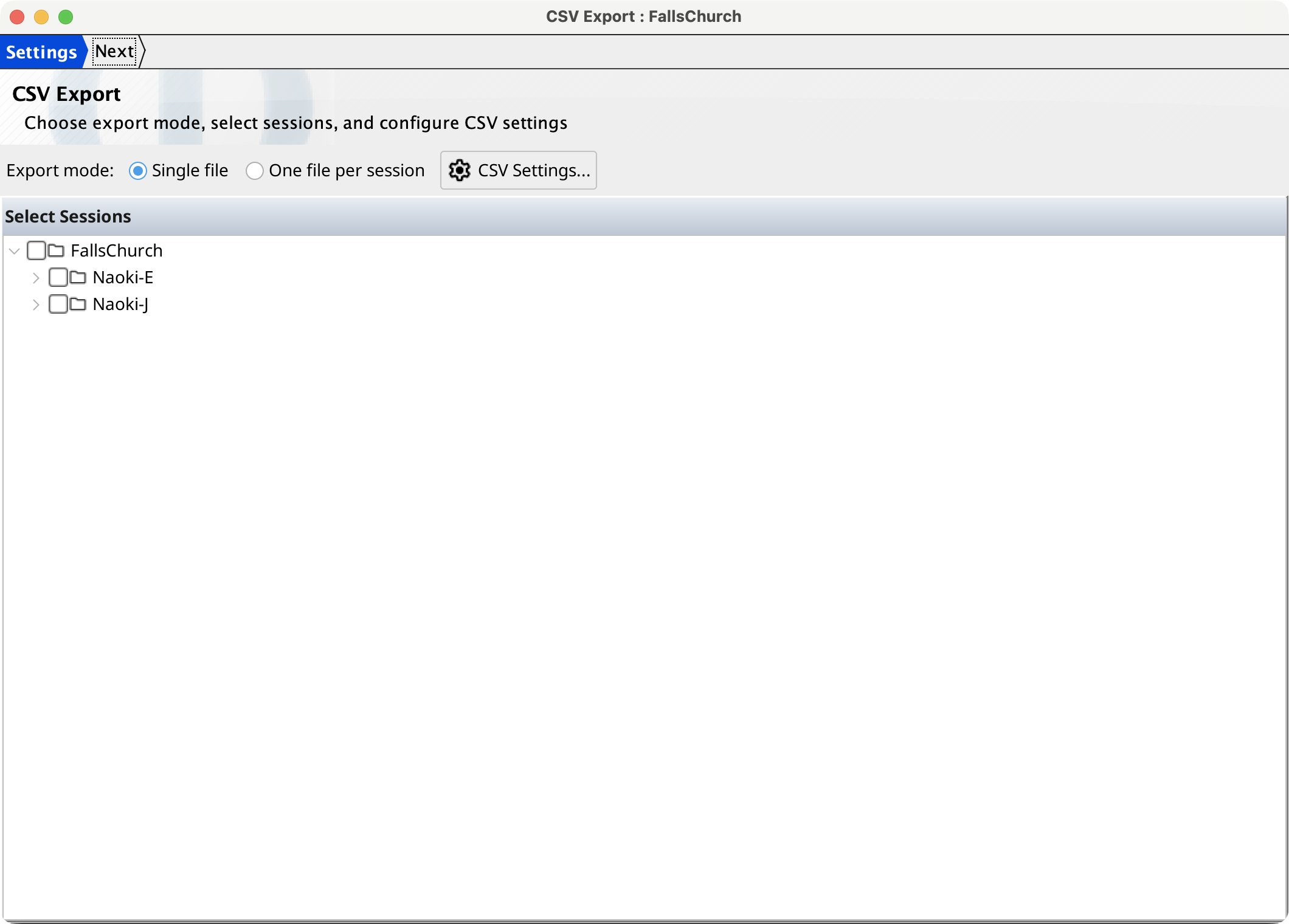 CSV Export Wizard — Settings