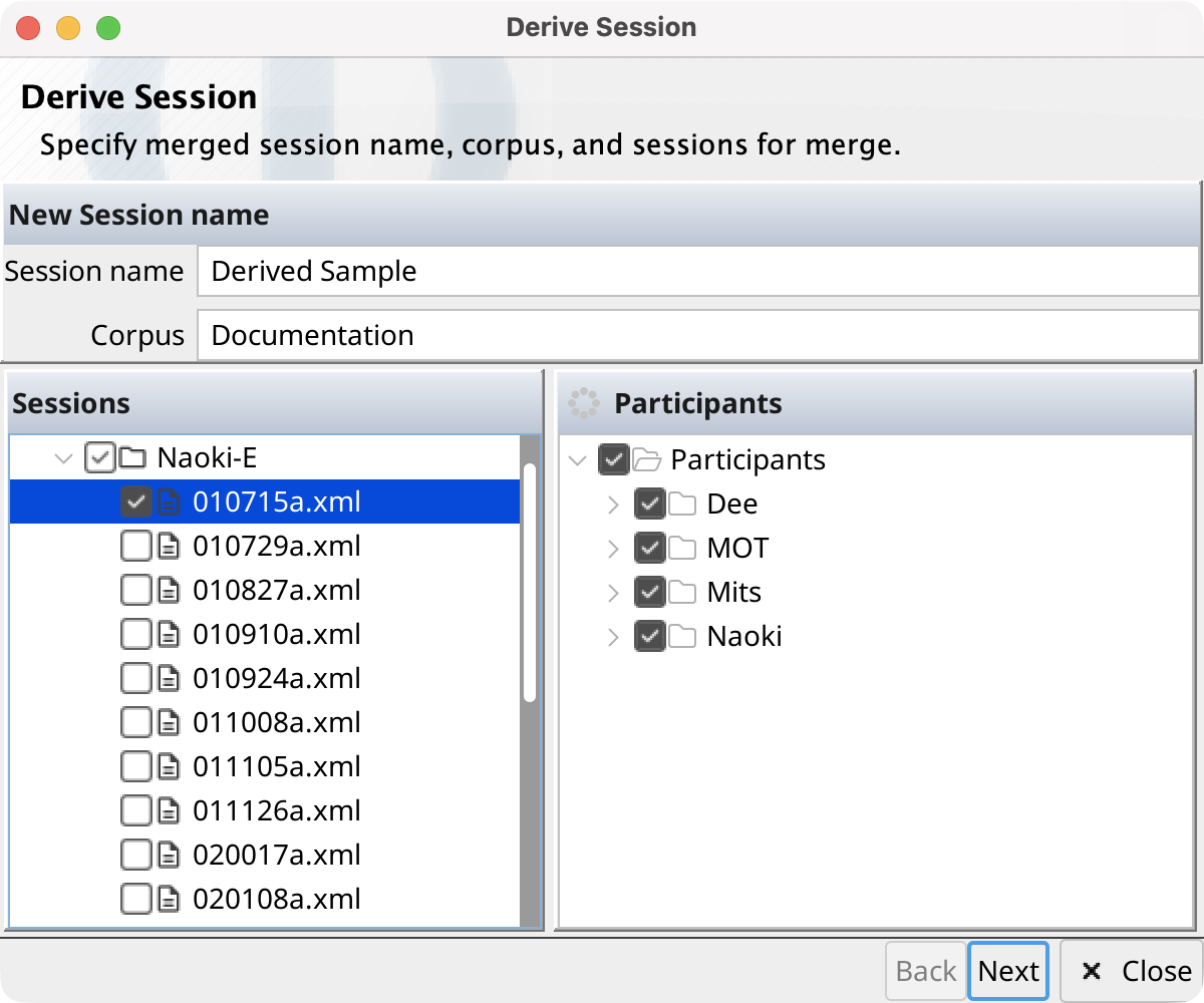 Derive Session Wizard