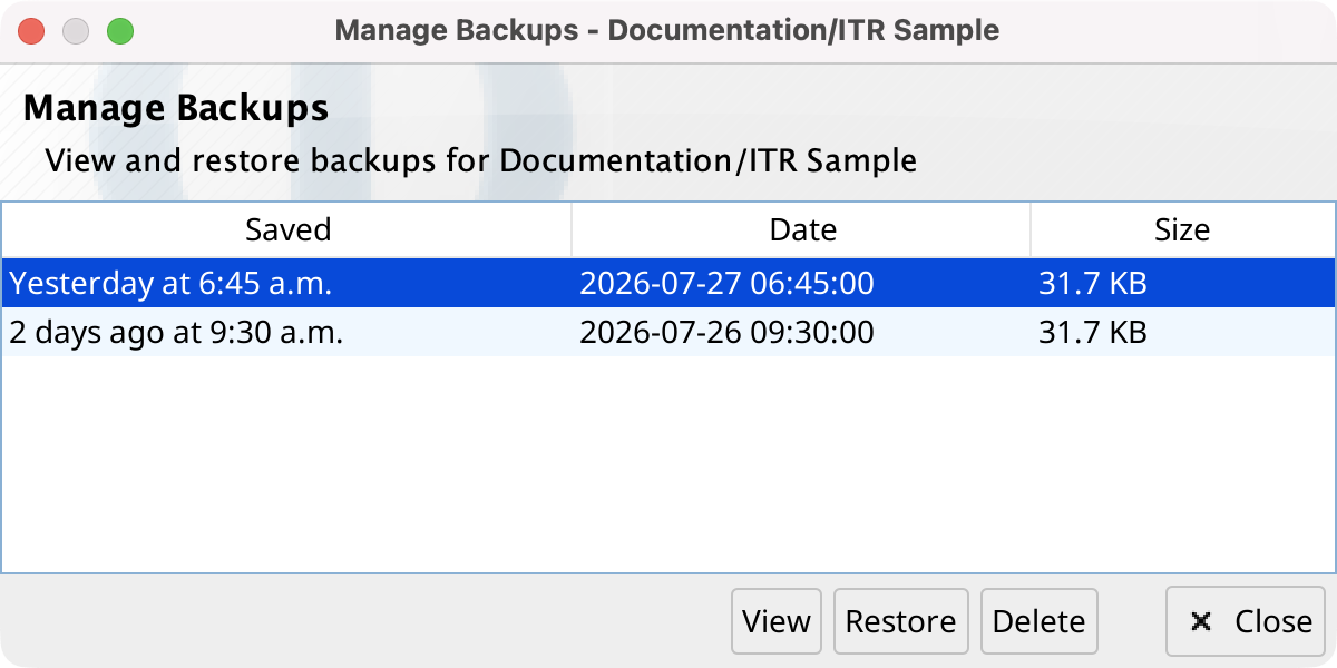 Manage Backups