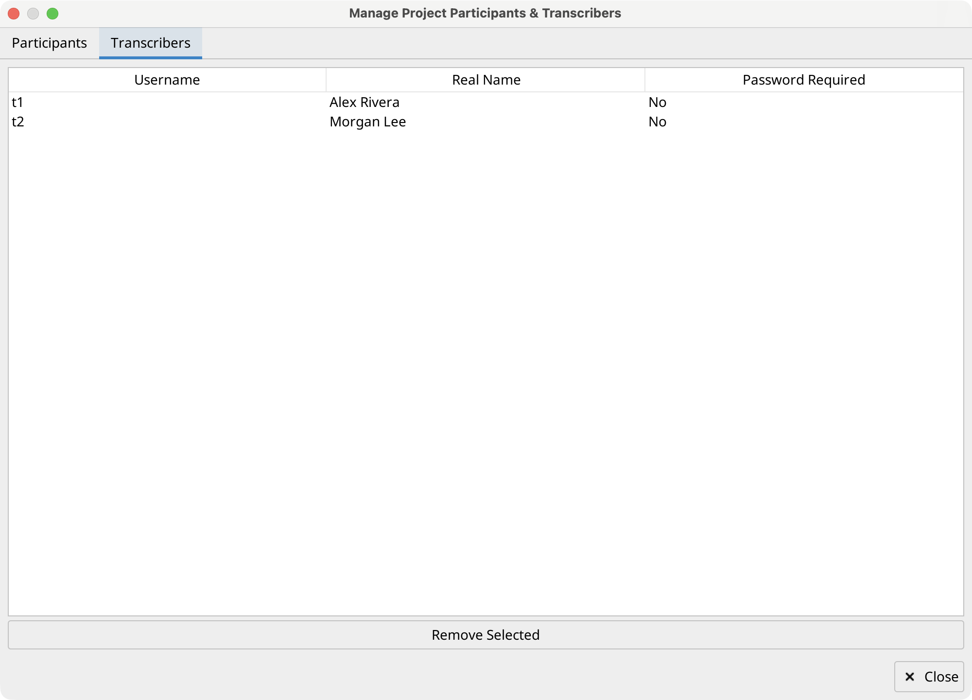 Manage Project Participants & Transcribers