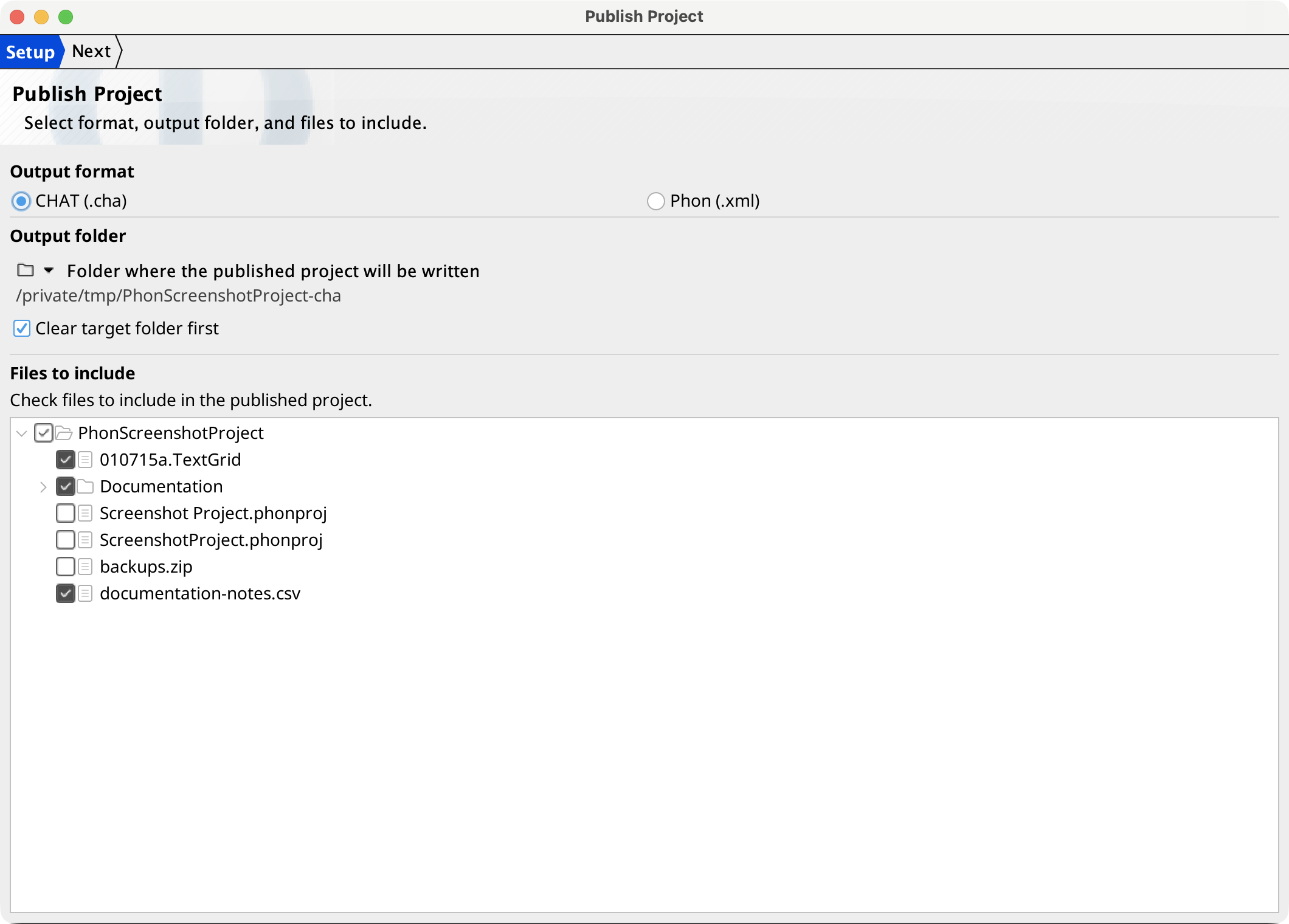 Publish Project Wizard — Setup