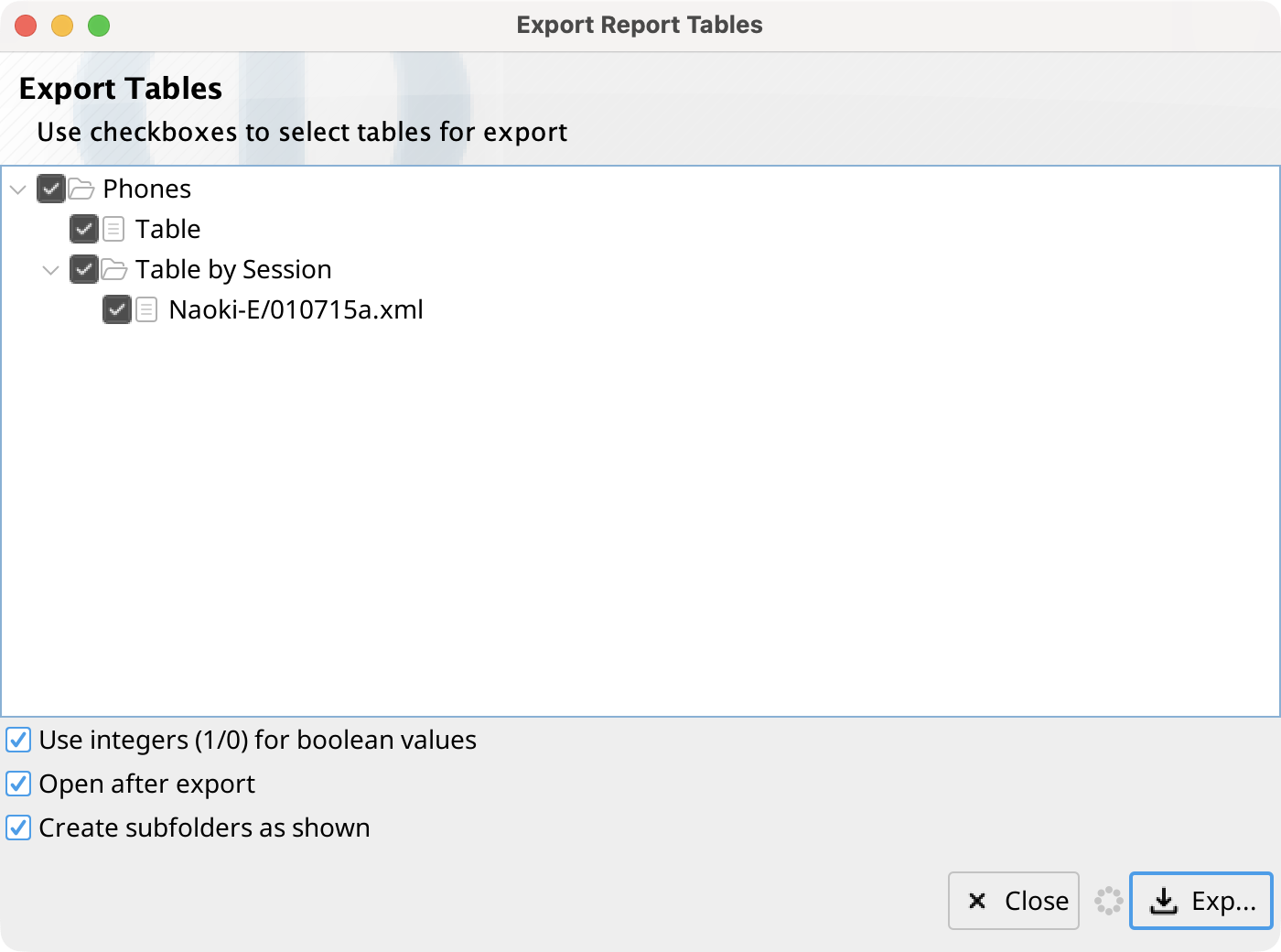 Export Report Tables