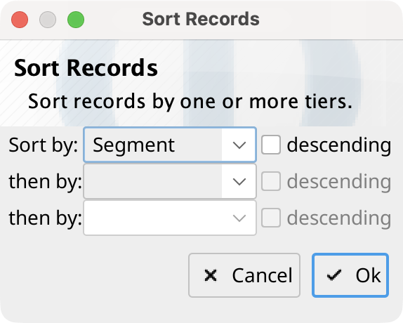 Sort Records Dialog