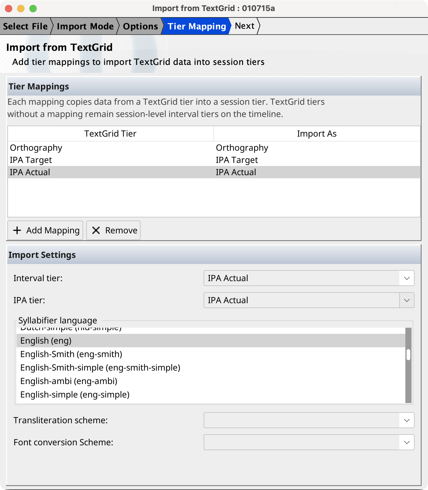 TextGrid Import — Tier Mapping