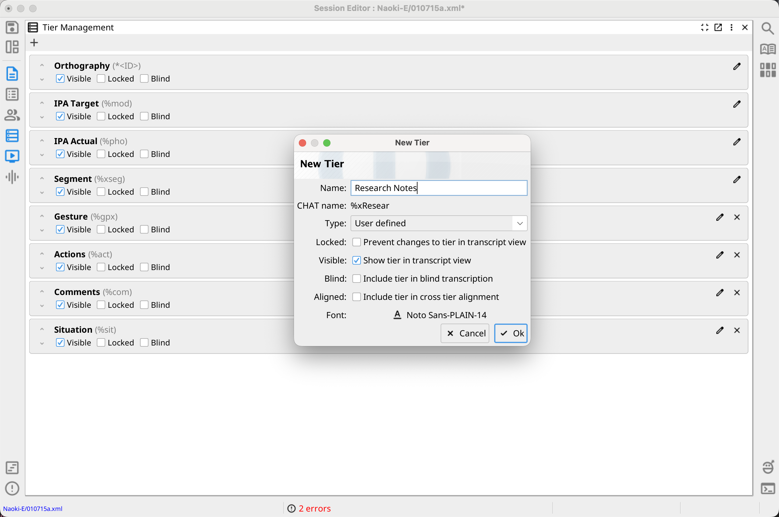 New Tier Dialog