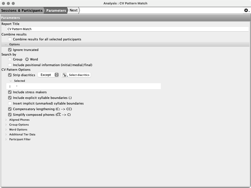 CV Pattern Match Parameters