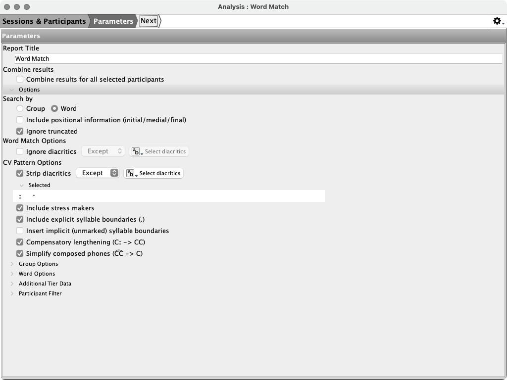 Word Match Parameters