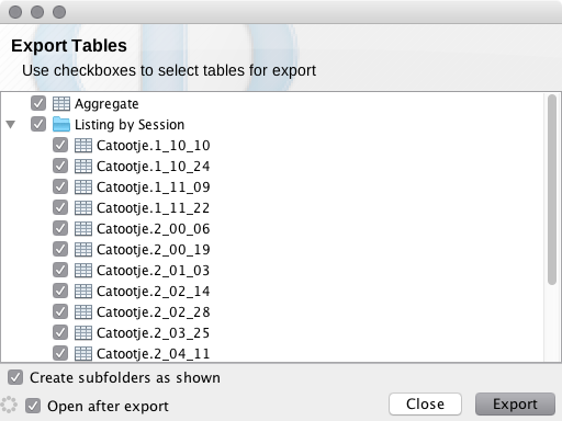Export Tables Dialog