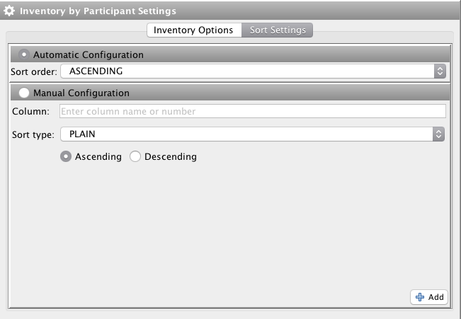 Inventory by Participant Sort Settings