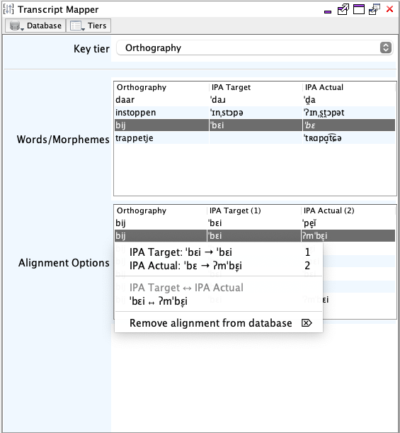 Alignment options menu