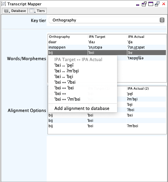 Word/morpheme menu